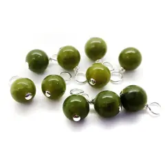 Canadian Green Jade 6mm Bead Dangles, Small Gemstone Charms, 10 pieces, Adorabilities