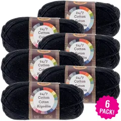 (6 Pack) Lion Brand 24/7 Cotton Yarn - Black