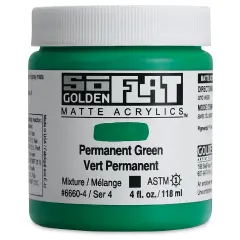 Golden SoFlat Matte Acrylic Paint - Permanent Green, 118 ml, Jar