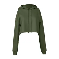 Bella + Canvas Cropped Fleece Hoodie - Military Green, Size Medium