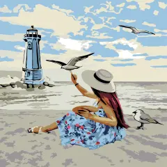 Artwille DIY Paint by Numbers for Adults and Kids, Acrylic Painting Kit - "Girl and Gulls", 13.8 x 17.7 in
