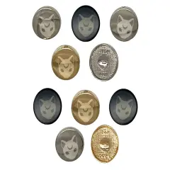 Witch Cat Head with Moon on Forehead 0.6" (15mm) Round Metal Shank Buttons for Sewing - Set of 10 Gold Color