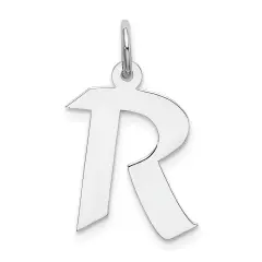 Sterling Silver Medium Artisian Block Initial R Charm Jewerly 21mm x 13mm
