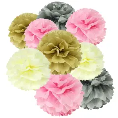 Wrapables Set of 12 Tissue Pom Pom Party Decorations for Weddings, Birthday Parties Baby Showers and Nursery Decor, Gray/Ivory/Pink/Tan