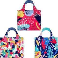 Wrapables Allybag Foldable & Lightweight Reusable Grocery Bag, 3 Pack Abstract Artwork