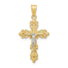 10K Gold & Rhodium Plated Pendant Charm Crucifix Jewelry 28mm x 16mm