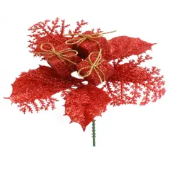 GLITTER HOLLY PICK W/ GIFT BOXES-12 Pieces