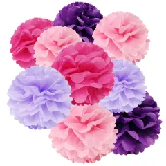 Wrapables Set of 12 Tissue Pom Pom Party Decorations for Weddings, Birthday Parties Baby Showers and Nursery Decor, Lavender/Bright Purple/Hot Pink/Pink