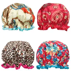 Wrapables Stylish Double Layer Waterproof Shower Caps (Set of 4) Retro Floral