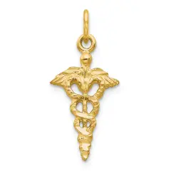 10K Yellow Gold Medical Caduceus Charm Diamond-Cut 25 X 11mm Jewerly