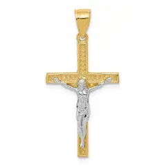 10K Gold & Rhodium Plated Crucifix Pendant Charm Jewelry 35mm x 16mm