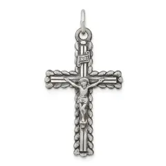 Sterling Silver INRI Crucifix Charm Jewelry Pendant 31mm x 17mm