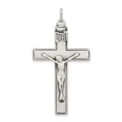 Sterling Silver INRI Crucifix Pendant Jewerly 84.1mm x 46.1mm