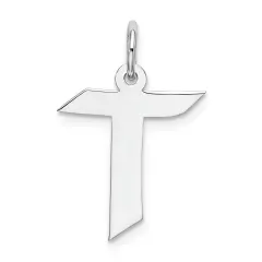 Sterling Silver Medium Artisian Block Initial T Charm Jewerly 21mm x 13mm