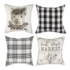 DII Pig And Flower Market Farmhouse Check And Print Pillow Cover 18x18 inch, 4 Piece
