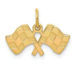 14K Yellow Gold Racing Flags Charm Pendant Jewelry 15mm x 19mm