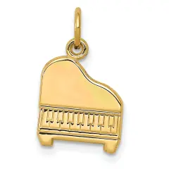 14K Yellow Gold Piano Charm Music Pendant Jewelry 17mm x 11mm
