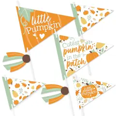 Big Dot of Happiness Little Pumpkin - Triangle Fall Birthday Party or Baby Shower Photo Props - Pennant Flag Centerpieces - Set of 20