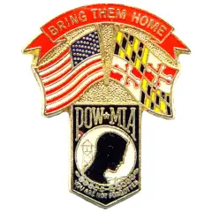 American POW & Maryland Flags Pin 1 1/4"
