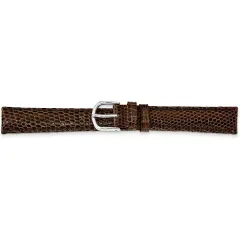 de Beer Brown Genuine Lizard Leather Watch Band 14mm Silver Color