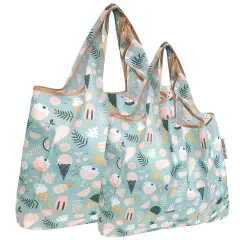 Wrapables Large & Small Foldable Tote Nylon Reusable Grocery Bags, Set of 2 Summer Treats