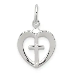 Sterling Silver Cross with Heart Charm Jewerly 24mm x 15mm