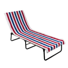 J&M Red, White and Blue Stripe Lounge Chair Beach Towel With Top Fitted Pocket 26x82