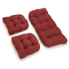 U-Shaped Microsuede Tufted Settee Cushion Set (Set of 3) - Red Wine