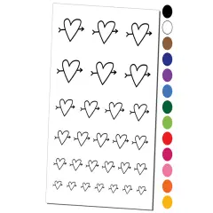 Heart Outline with Arrow Temporary Tattoo Water Resistant Fake Body Art Set Collection Light Pink