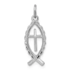 Sterling Silver Ichthus Fish Charm Jewerly 24mm x 8mm