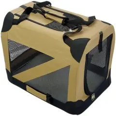 Pet Life Folding Zippered 360&deg; Vista View House Pet Crate Khaki-L