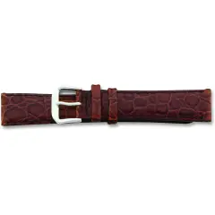 de Beer Brown Alligator Grain Leather Watch Band 16mm Long Silver Color