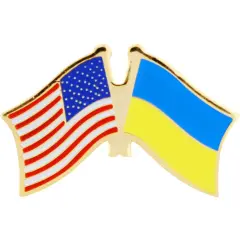 American & Ukraine Flags Pin 1"