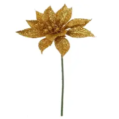 12-Pack: Gold Glitter Poinsettia Flower Picks by Floral Home&reg;