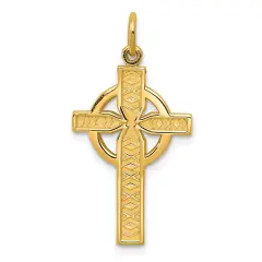 14K Yellow Gold Celtic Cross Pendant Charm Jewelry 31mm x 16mm