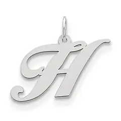 Sterling Silver Medium Script Initial Letter H Charm Jewerly 18mm x 13mm