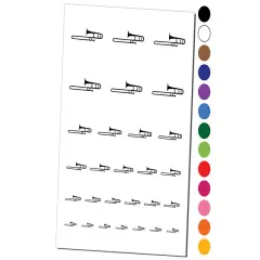 Trombone Music Instrument Silhouette Temporary Tattoo Water Resistant Fake Body Art Set Collection Brown