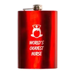 8oz RED World's Okayest Nurse Flask