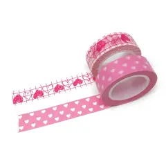 Wrapables 10M L x 15mm W Set of 2 Washi Masking Tape Pink Hearts Art