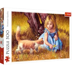 500 Piece Jigsaw Puzzles, In The Center of Attention, Jim Daly Puzzle with Little Girl and Cat, Adult Puzzles, Trefl 37291