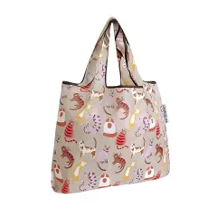 Wrapables Small Foldable Tote Nylon Reusable Grocery Bags Neutral Felines