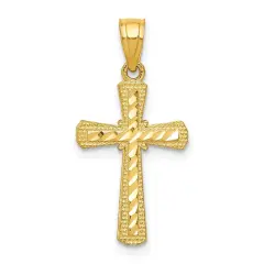 10K Gold Diamond Cut Cross Pendant Charm Jewelry 25 x 11mm
