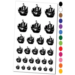 Haunted Ghost Pirate Ship with Jolly Roger Temporary Tattoo Water Resistant Fake Body Art Set Collection Brown