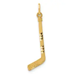 14K Yellow Gold Hockey Stick Charm Sports Pendant Jewerly 31mm x 9mm