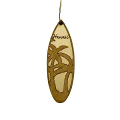 Ornament - Hawaii Palm Tree Surfboard - Raw Wood Maple