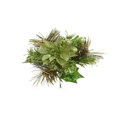 Light Green Pine Pick with Poinsettia Flower, Berries, & Pine Cones | Vibrant Festive Holiday Decor | Trees, Wreaths, & Garlands | Christmas Picks | Home & Office Decor (Set of 72)