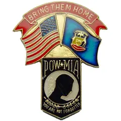 American POW & Michigan Flags Pin 1 1/4"
