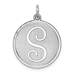 Sterling Silver Brocaded Initial Capital S Charm Jewerly 27mm x 20mm