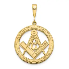 10K Yellow Gold Masonic Free Mason Symbol Charm Jewelry 35mm x 23mm