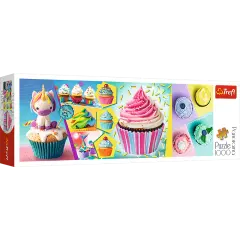 Panorama 1000 Piece Jigsaw Puzzles, Colorful Cupcakes, Puzzle of Sweets and Unicorn Cupcake, Adult Puzzles, Trefl 29045